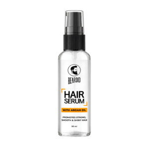 Beardo Hair Serum with Argan Oil - 50 ml bottle layout for men's frizz control and instant shine