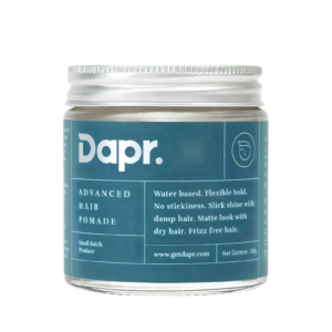 Dapr. Advanced Hair Pomade 100g jar layout for flexible hold and wet or matte styling