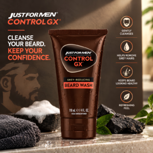 Just for Men Control GX Gray Reducing Beard Wash 118ml packaging box layout