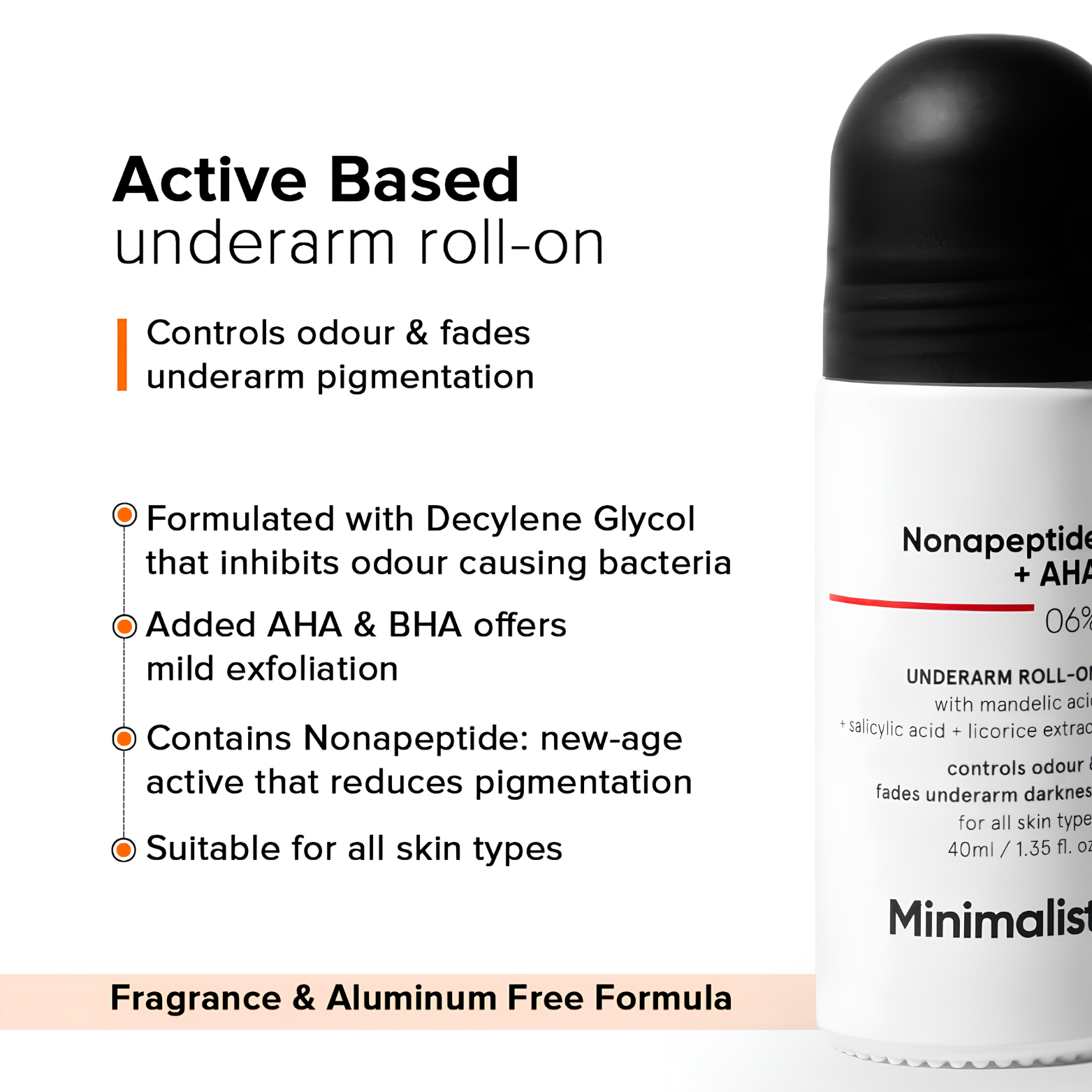 Minimalist Underarm Roll-On Deodorant with Nonapeptide 40 ml bottle packaging