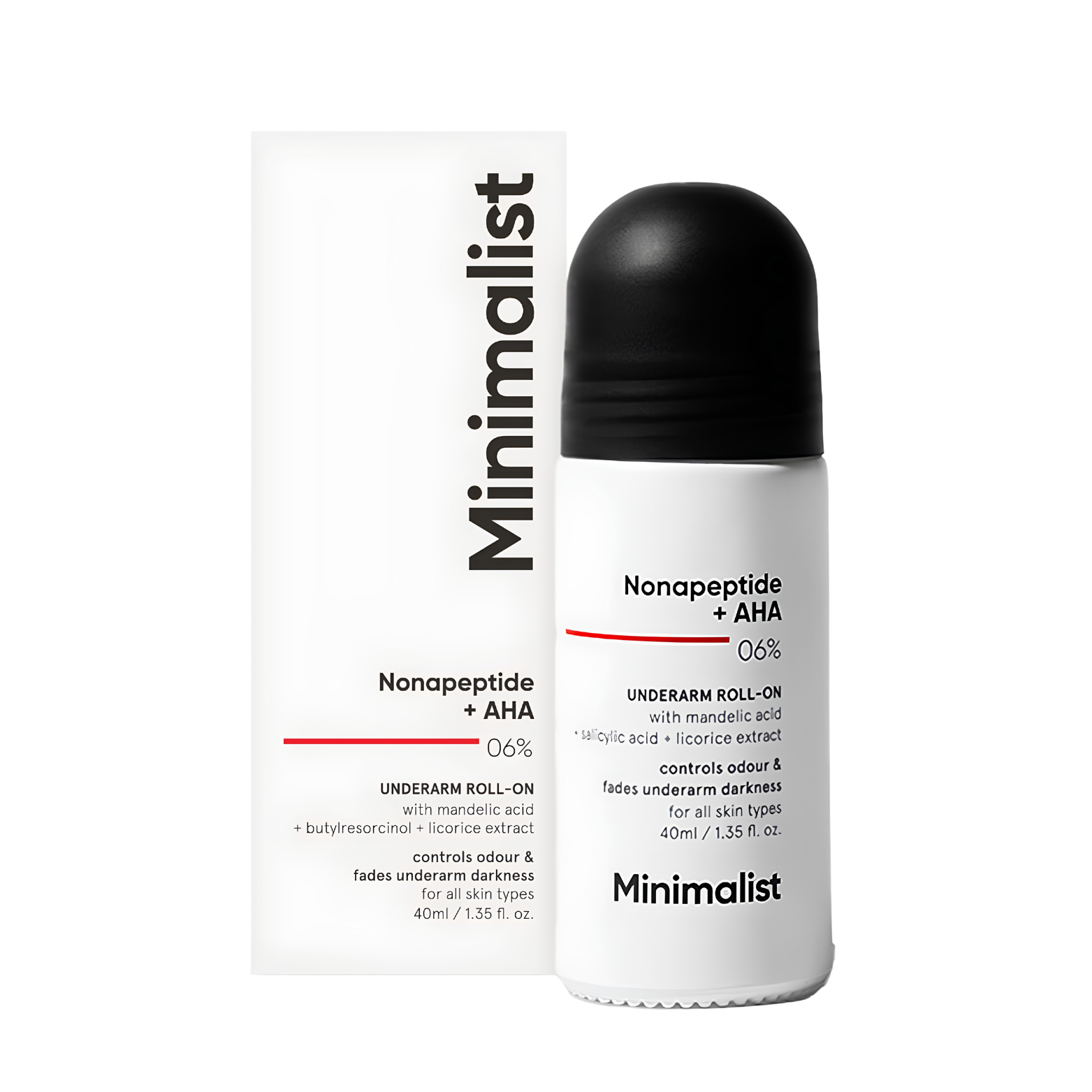 Minimalist Underarm Roll-On Deodorant with Nonapeptide 40 ml bottle packaging